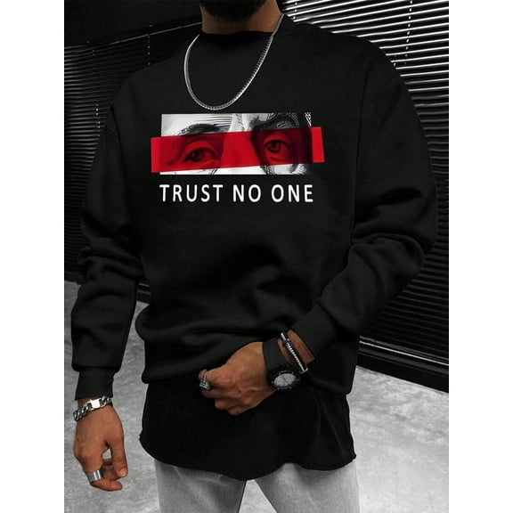 Men's Casual Letter Print Round Neck Long Sleeve Loose Sweatshirt For Spring Autumn