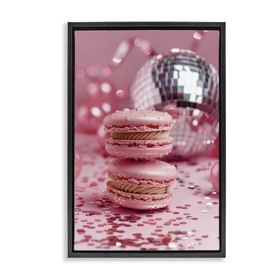 Stupell Industries Pink Macaron Disco Fashion Painting Black Floater Framed Canvas Art Print Wall Art, 17 x 25
