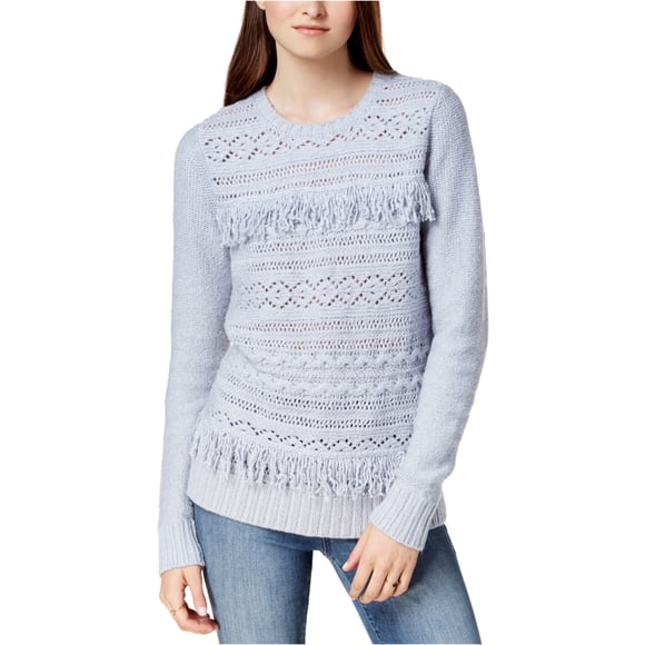 Kensie suéter de punto con flecos para mujer, azul, extragrande