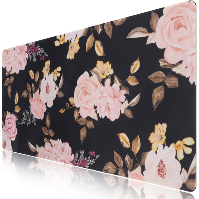 Peony Extended Gaming Mouse Pad - Large Non-Slip Rubber Base, Stitched Edges, Waterproof Keyboard Mouse Mat Desk Pad, Ideal for Work, Game, Office, Home