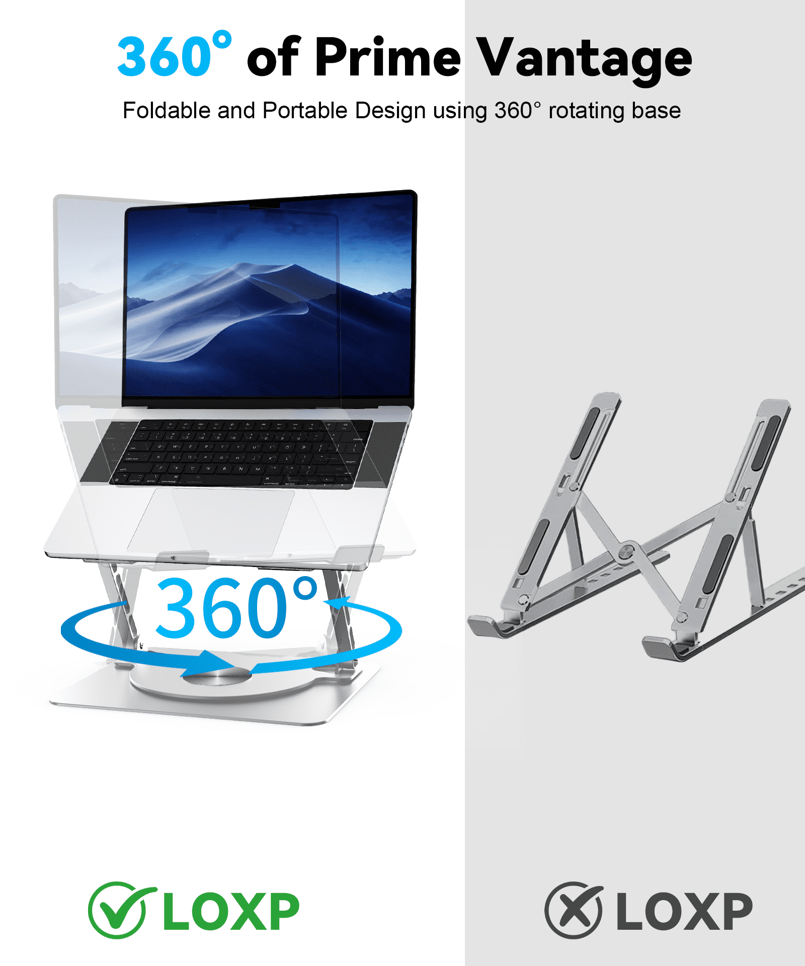 Kenke Adjustable Laptop Stand, Computer Stand with 360 Rotating Base, Ergonomic Laptop Riser Mount for Desk Foldable Protable Computer Desk Fits with MacBook Pro Air (10-16") -Silver