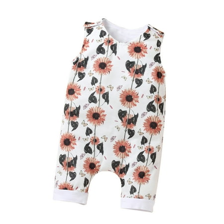 

Seyurigaoka Baby Girls Boys Jumpsuit Summer Sleeveless Sunflower Print Romper