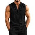 thumbnail image 4 of Lopecy-Sta Tank Tops for Men Stand Collar Half Button Sleeveless Henley Linen Blend Chest Pocket Loose Casual Summer Vests, 4 of 6