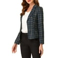 thumbnail image 5 of INSPIRE CHIC Women's Fitted Blazer Notch Lapel Printed Open Front Work Suit Jacket M Dark Blue-Grid, 5 of 8