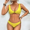 thumbnail image 2 of UTSJKR Ribbed Twisted Front Bikini Set for Women V Neck Mid Rise Two Piece Swimsuit Cheeky Bathing Suit Yellow M, 2 of 4