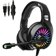ZIUMIER Gaming Headset with Microphone, Compatible with PS4 PS5 Xbox One PC Laptop, Over-Ear Headphones with LED RGB Light, Noise Canceling Mic, 7.1 Stereo Surround Sound