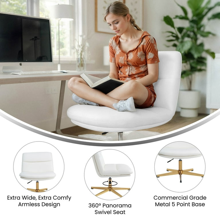 White Faux Leather Seat Swivel Adjustable Task Chair Leather Back Steel Frame White Faux Leather Seat Swivel Adjustable Task Chair Leather Back Steel Frame