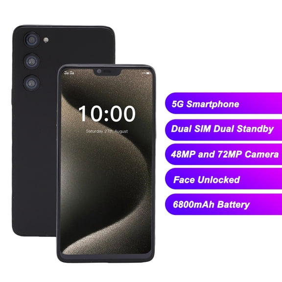 Smartphone 5G Smartphone 6.2 Inch 12GB And 512GB 48MP And 72MP Camera Dual Card Dual Standby Mobile Phone With Pen 6800mAh Battery For Androi 14,Black