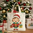 thumbnail image 4 of Gumesh Santa Claus Christmas Tote Bag - Reusable Canvas Gift Sack for Eve Apples, Holiday Presents & Party Favors, Large Shopping Tote with Print, 4 of 6