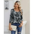 thumbnail image 5 of Zeagoo Womens Fall Fashion 2025 3/4 Sleeve Round Neck Floral Ink Dot Tops Pleated Business Work Shirts, 5 of 7