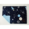 thumbnail image 3 of Marina Decoration Reversible Rich Printed Woven Fluffy Plush Soft Warm Flannel Fleece Sherpa Kids Children Blanket, 30 x 40 Inch Blue White Color Rockets and Stars with Navy Blue Base Pattern, 3 of 5
