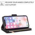 thumbnail image 3 of Wallet Case for iPhone 16e, Premium Vintage PU Leather Zipper Pocket Case with Card Holder Slots Magnetic Closure Kickstand Wrist Strap Shockproof Flip Folio Cover - Black, 3 of 7