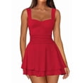 thumbnail image 3 of Women'S Square Neck Sleeveless Dress with Pleated Waist Tiered Hem Elegant Summer Midi Gown Red XL, 3 of 7