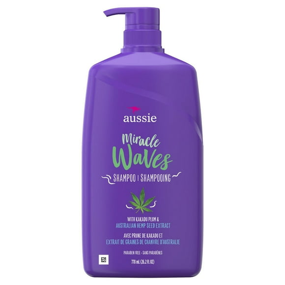 Aussie Miracle Waves Anti-Frizz Hemp Paraben-Free Shampoo, 778 mL