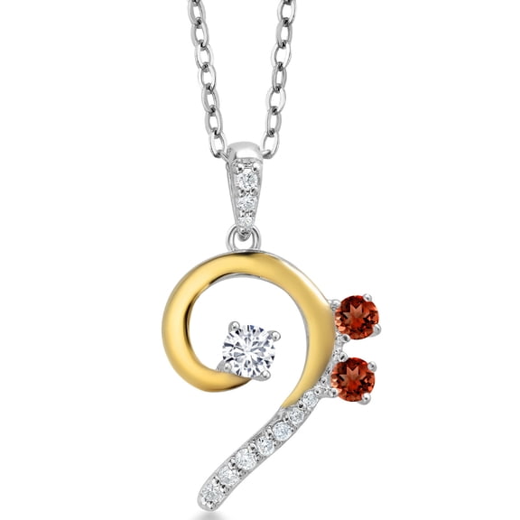 Gem Stone King 925 Sterling Silver and 10K Yellow Gold White Lab Grown Diamond Bass Clef Music Note Pendant Necklace for Women By Keren Hanan (0.32 Cttw, with 18 inch Chain)
