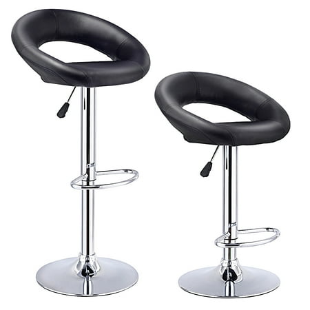 Black Weathered Cottage Pub - Costway Set Of 2 Bar Stools Adjustable PU Leather Barstools Swivel Pub Chairs Black