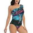 thumbnail image 3 of Gaeub Fantasy Mushrooms Women's One Shoulder Ruffle Tummy Control Swimwear for Swimming Surfing Beach Party - Large, 3 of 8