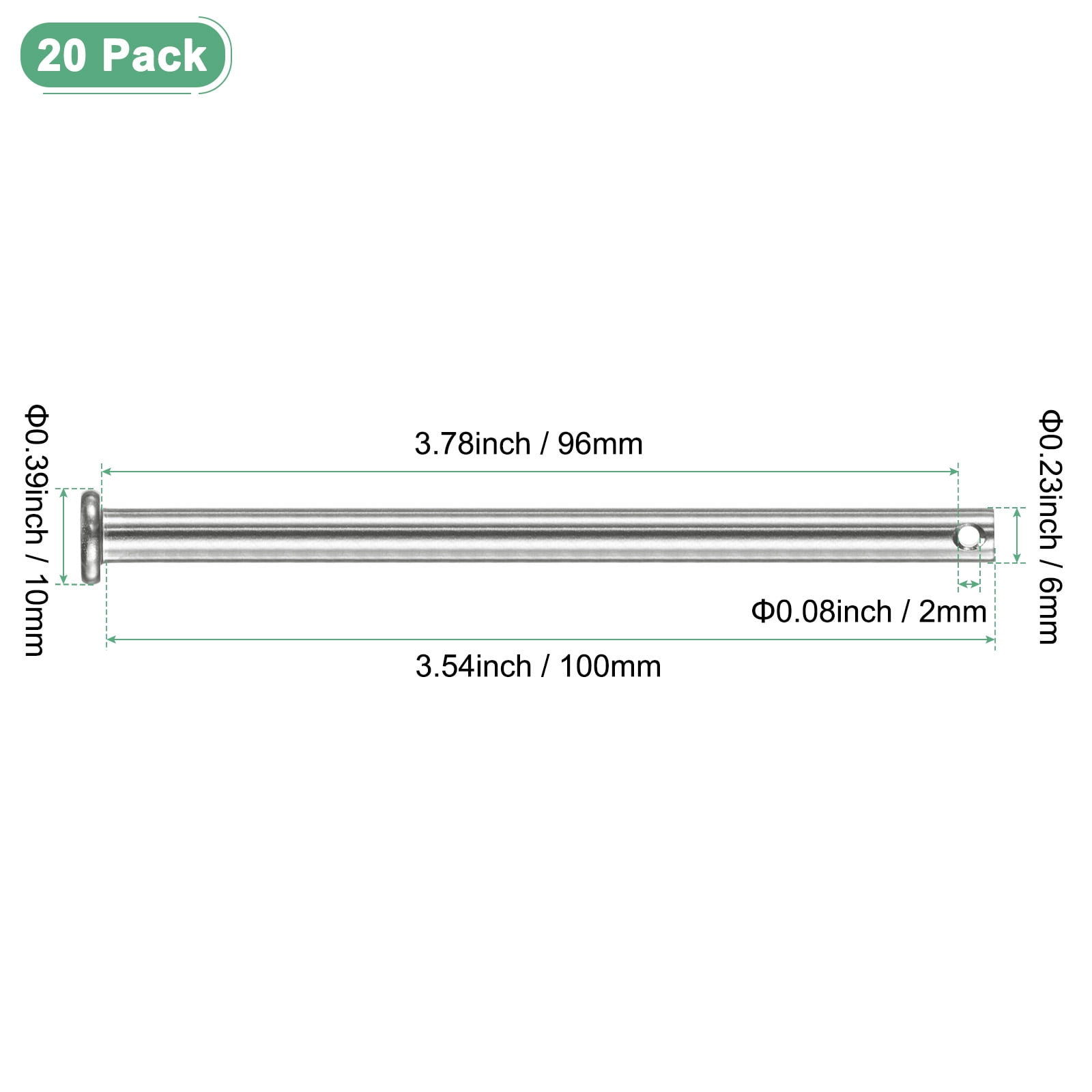 Uxcell 20-Pack Single Hole Clevis Pins, M6 x 100mm 304 Stainless Steel Flat Head Clevis Pins