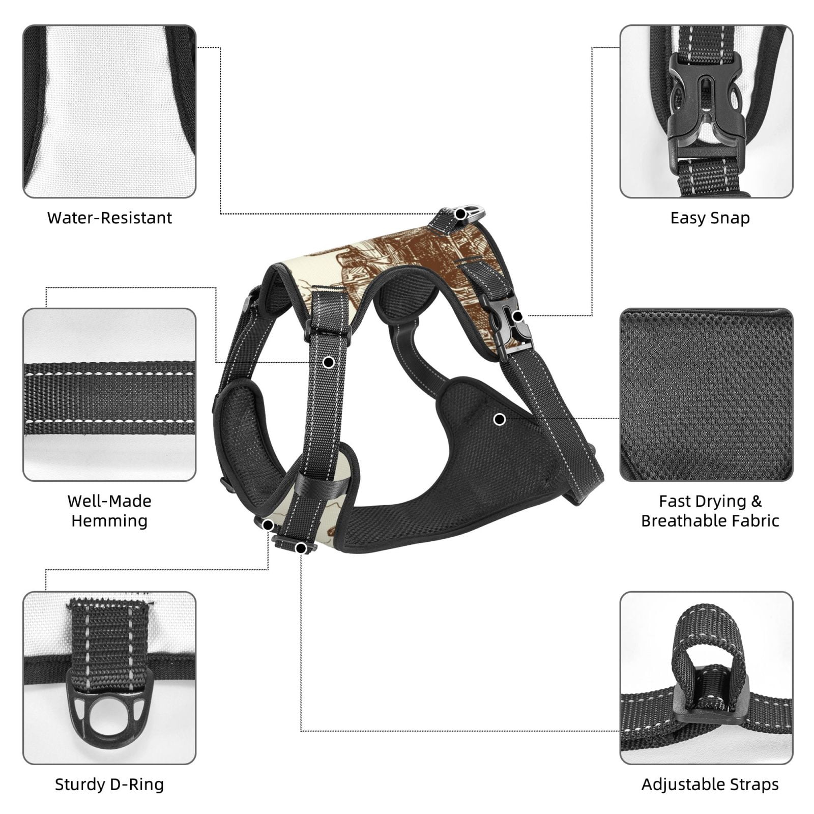 Fuzoiu Train Print Reflective Dog Harness,Adjustable, Breathable Pet Vest,Dog Harness No Pull,No Choke Pet Vest for Small, Medium, and Large Dogs-Large