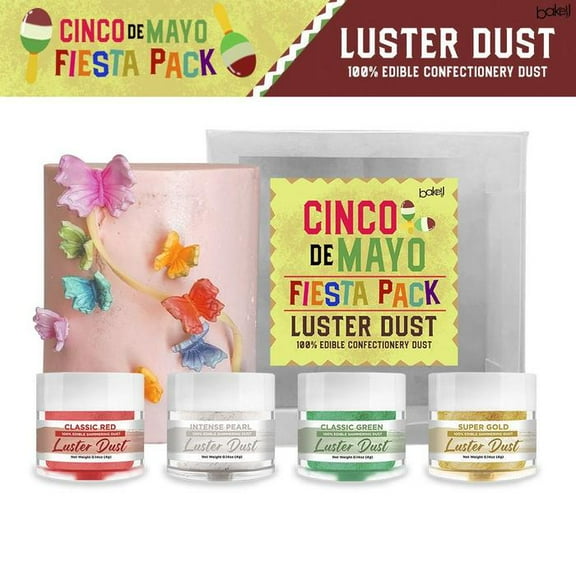 Bakell - Cinco de Mayo Luster Dust Combo Pack (4g, 4x Flip-Cap Jars) Edible Vegan Dust & Paint for Baking, Desserts and Beverages
