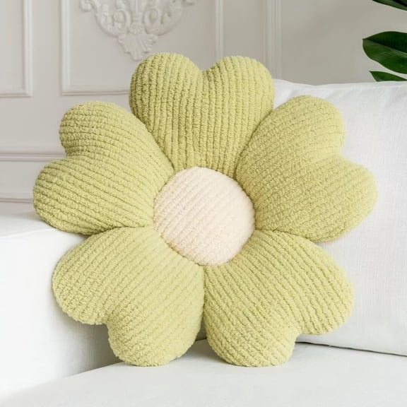 COOKCOK Flower Pillow, 19.7" Flower Shaped Throw Pillow, Daisy Plush Floor Pillow Seat Cushion Cute Aesthetic Decorative Throw Pillows for Bed Home Sofa Chair Couch Decor, Green