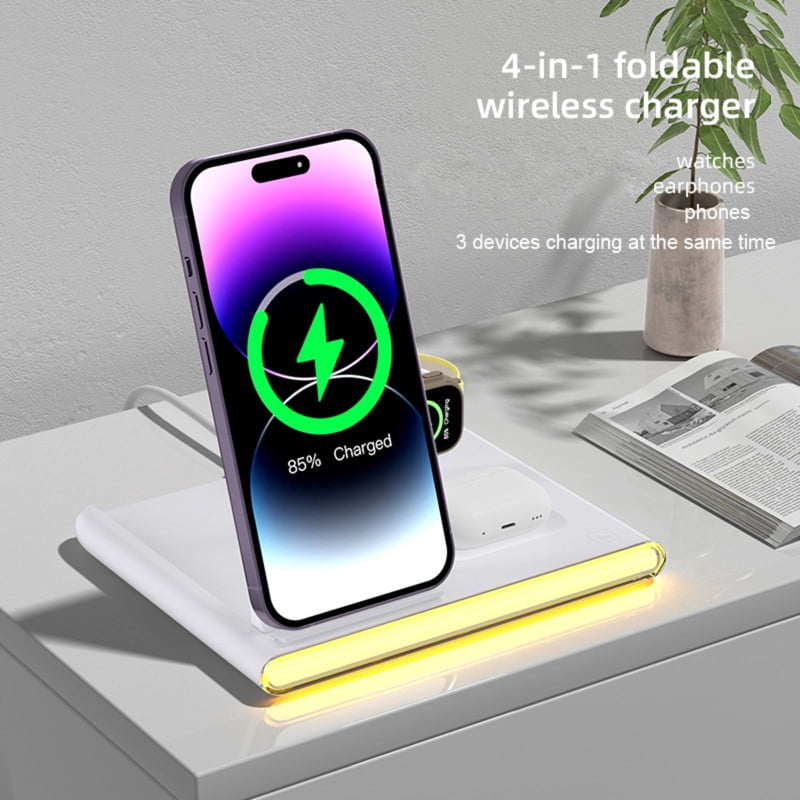 4 in 1 Wireless charging station fast Foldable Travel dock for iPhone 15 14 13 12 11 etc.,Samsung android Phone for Apple Watch 9 8 7 6 5 4 3 Samsung Galaxy Watch 6/5/4 Galaxy Buds AirPods Pro 3 2