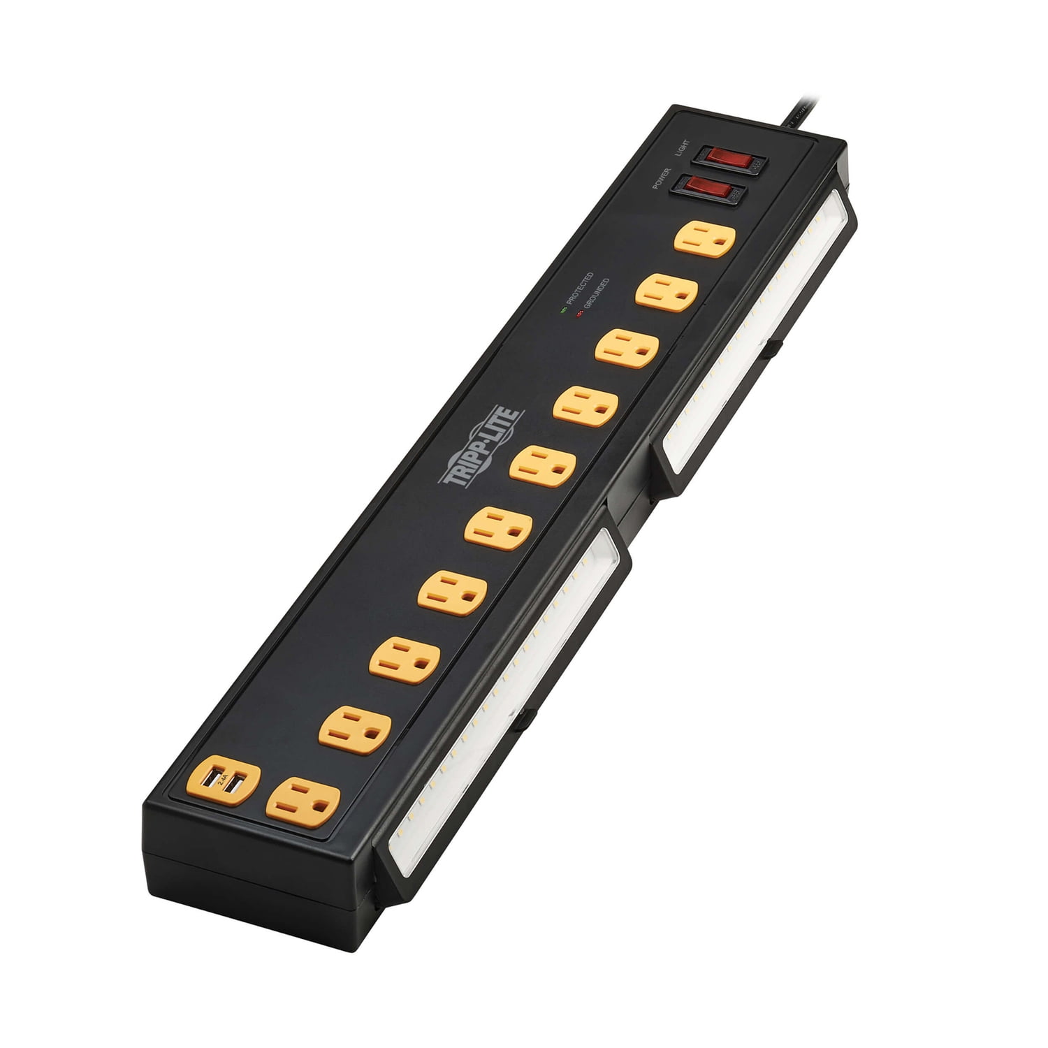 Tripp Lite by Eaton Protect It! 1,350-Joules Surge Protector with 2 Swivel Light Bars, 10 Outlets with 4 USB Ports, 6-Ft. Cord, TLP1006USB, TLP1006USB