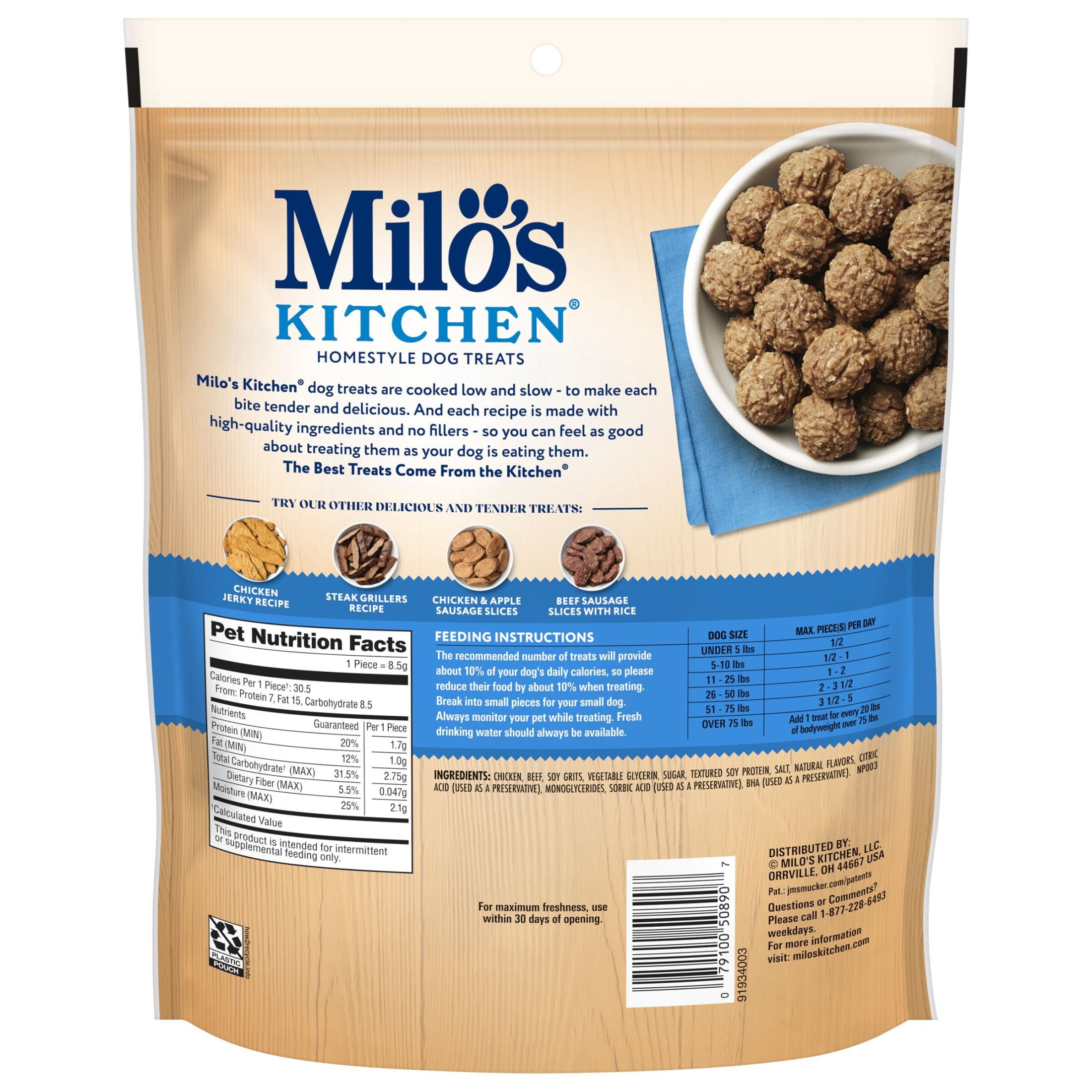 (4 pack) Milo’s Kitchen Chicken Meatballs Dog Treats, 18 oz Bag