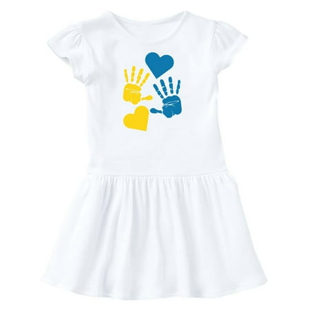 

Inktastic Down Syndrome Awareness with Handprints and Hearts Blue and Yellow Gift Toddler Girl Dress
