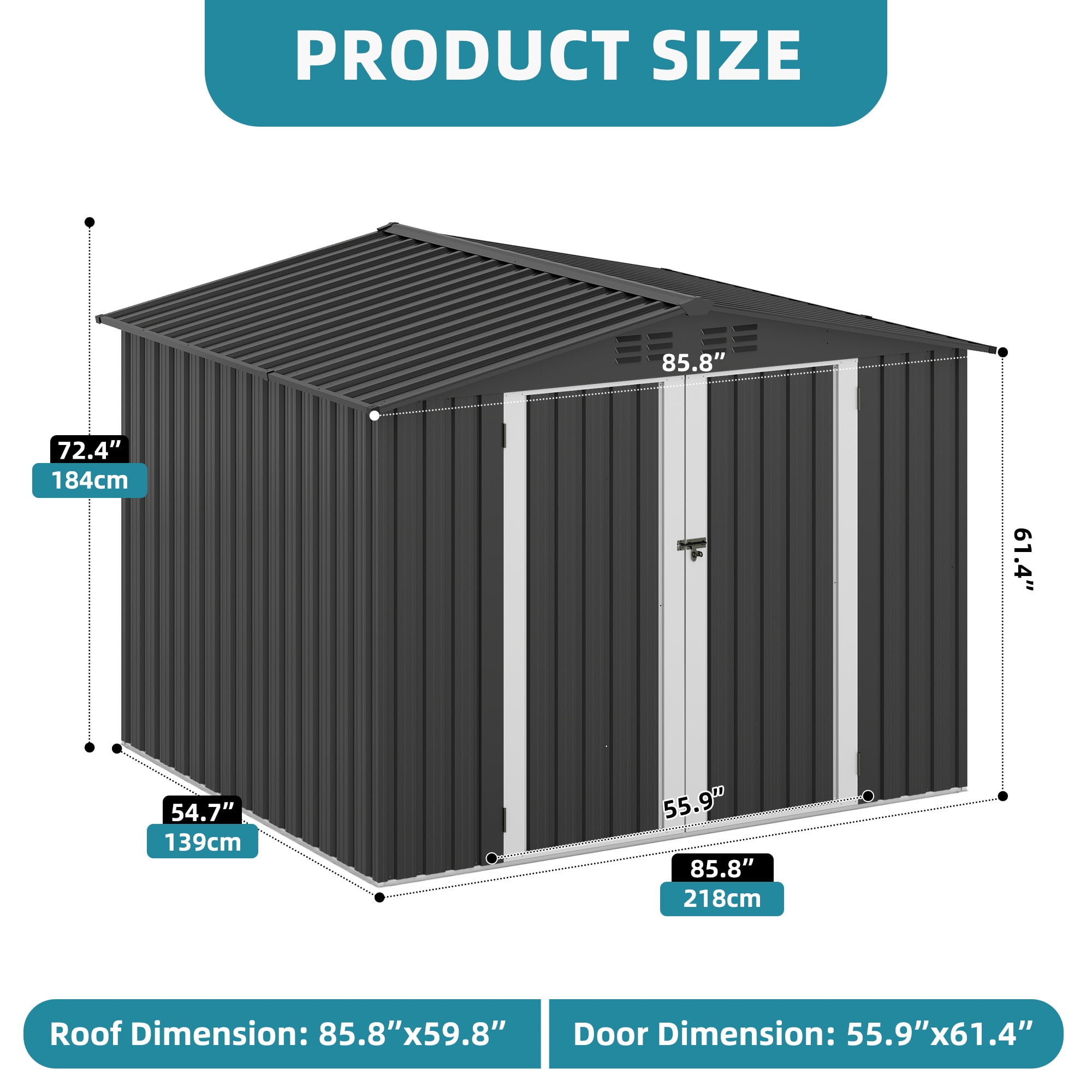 Uforic 7'x5' Metal Storage Shed, Heavy Duty Lockable Weatherproof Shed, Sloped Roof, Easy Assembly for Tools & Bicycles, Dark Gray