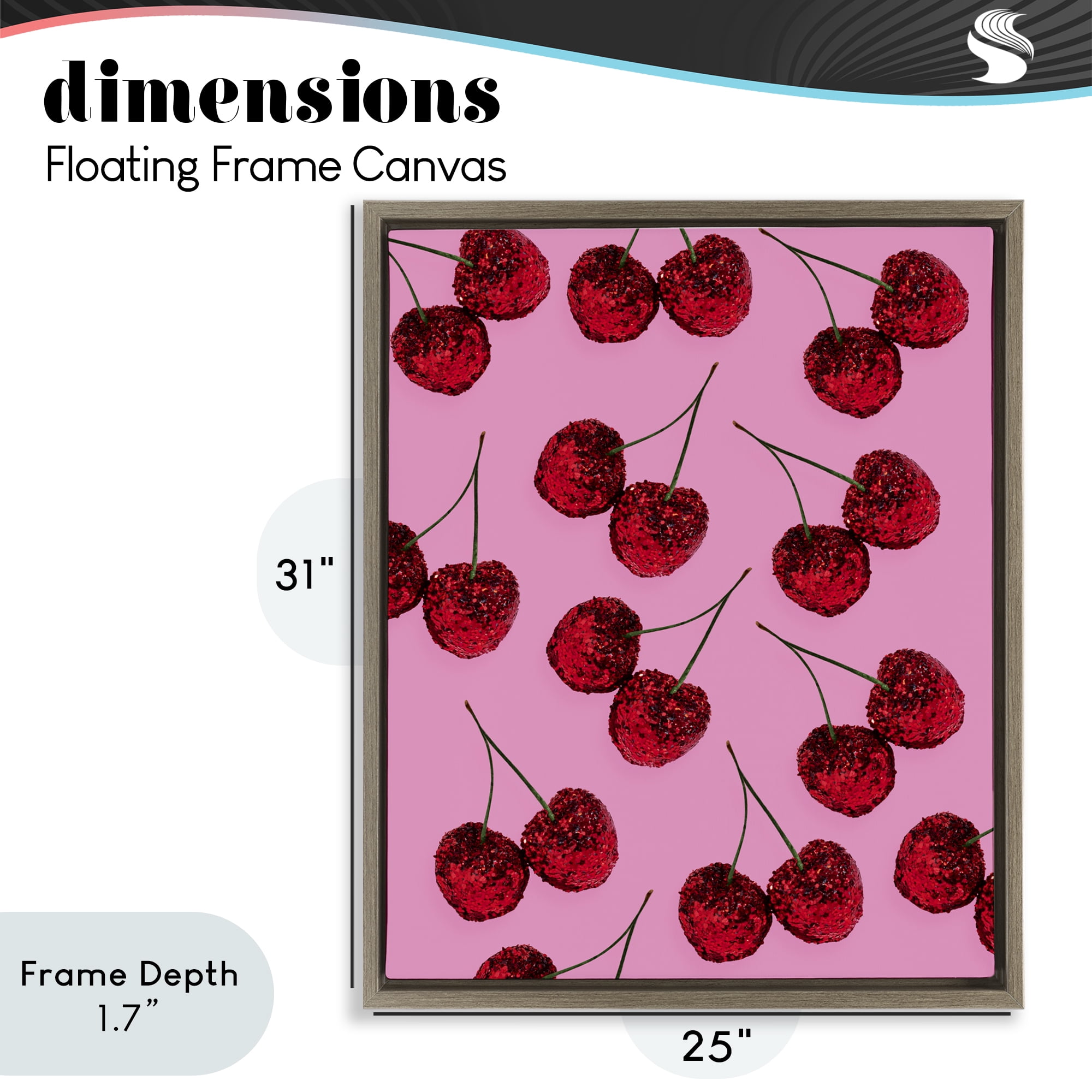 Stupell Industries Glitter Glam Cherries Pattern Brown Framed Floater Canvas Wall Art, design by LISH Creative
