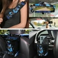 thumbnail image 4 of Yuyamidu Blue Butterfly Car Seat Cover Set of 15 Flower Steering Wheel Cover Seat Belt Pads Garbage Bag Air Vent Pocket Rearview Mirror Cover Car Coasters Keychain Fit for SUV Van Sedan, 4 of 7