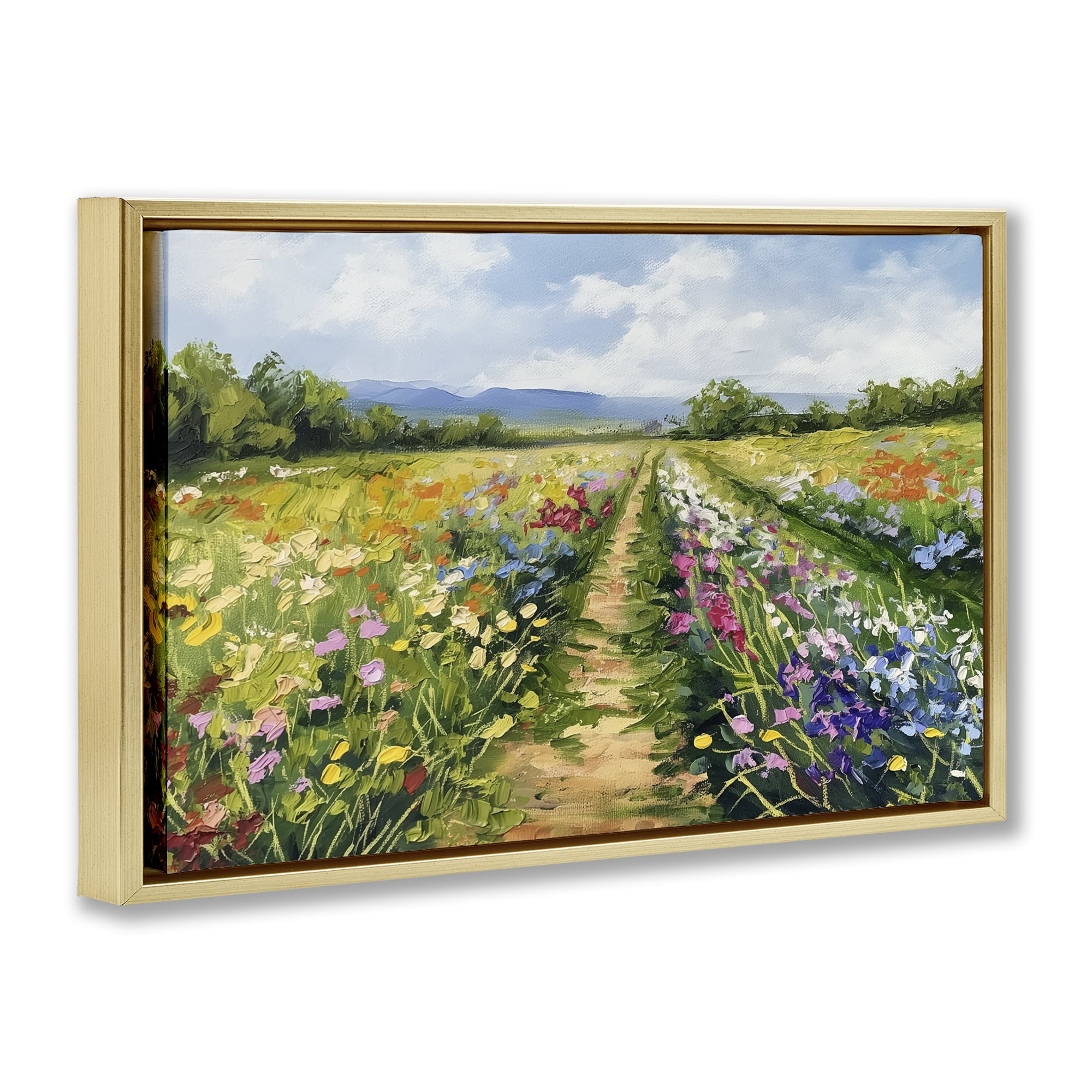 Stupell Industries Bright Hued Wildflower Path Landscape & Nature Painting Gold Floater Framed Canvas Art Print Wall Art, 25 x 17