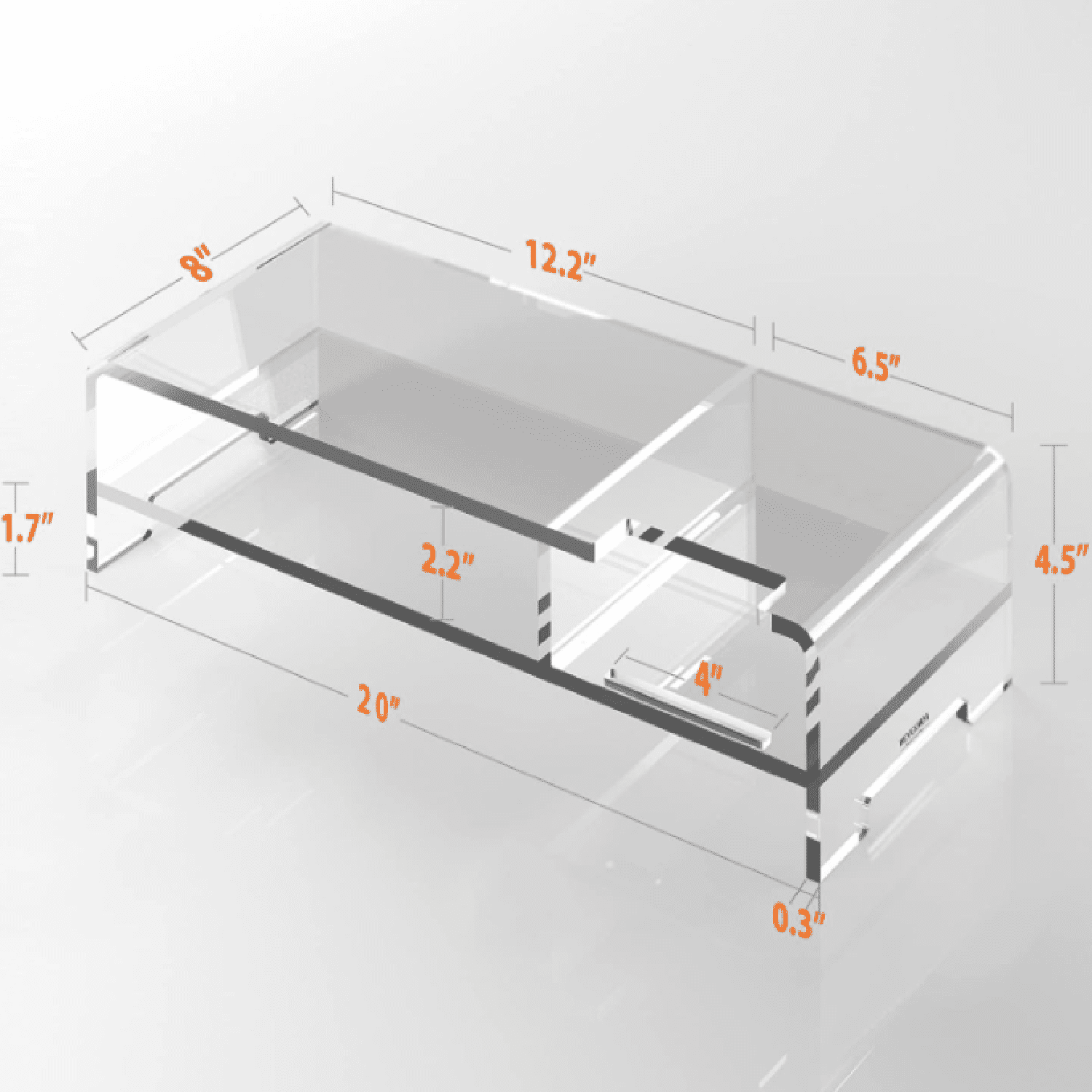 Acrylic Monitor Stand for Full Keyboard, 20" Wide 2-Tier Riser with Storage Shelf and Phone Holder, Desktop Organizer for Laptop, Printer, Screen (Clear)