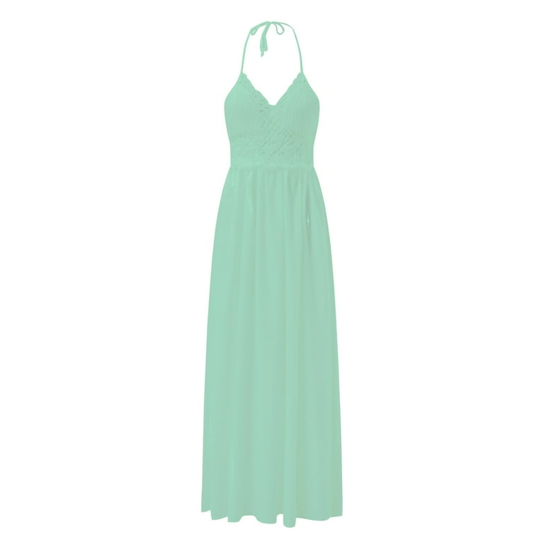 Graduation Dress for Women Lace Crochet Backless Bohemian Halter Long Swing Dress  Green M - Walmart.com