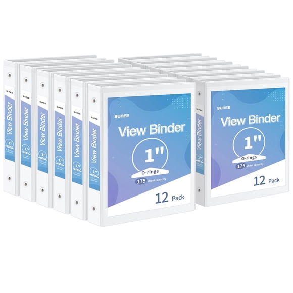 Binder SUNEE 3 anillos de 1 pulgada, 12 unidades, sin PVC, para 8.5 x 11