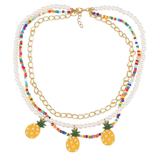 Collier Multicouche Fausse Perle Collier Ananas Collier Perlé pour Femmes