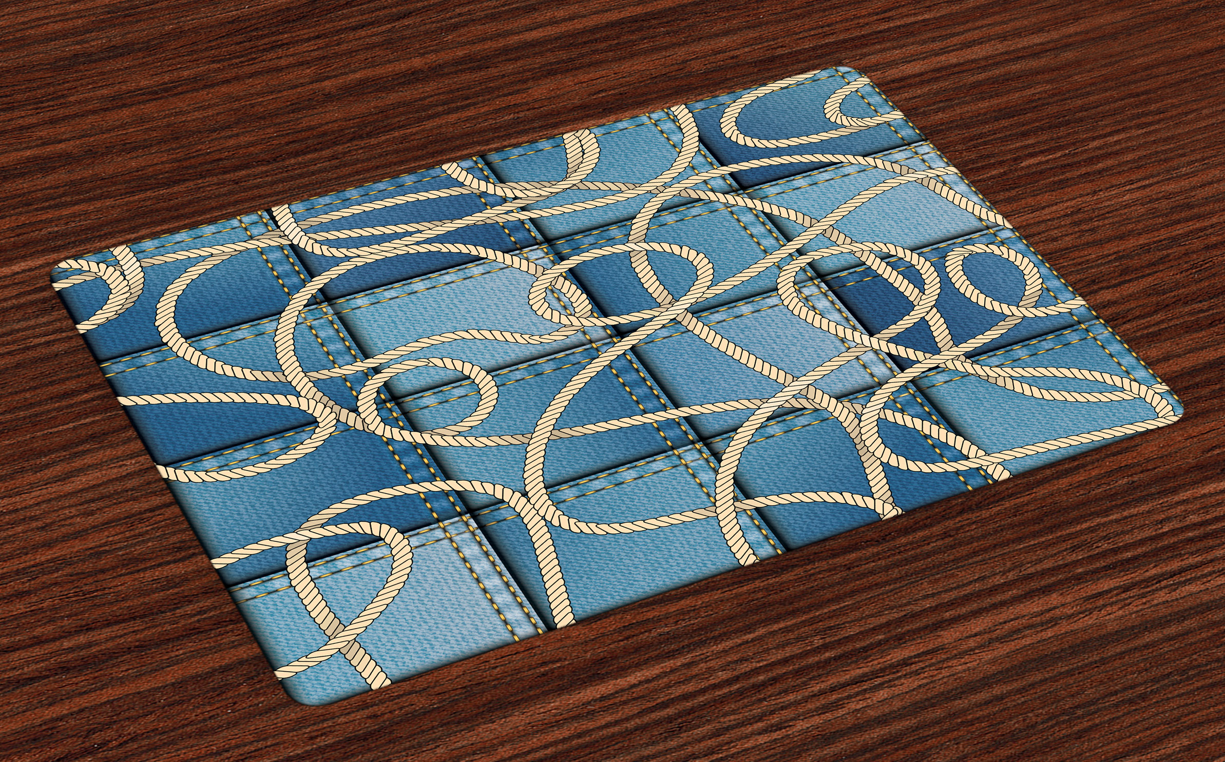 Nautical Placemats Set of 4 Various Patches of Denim in Sea with Sailor