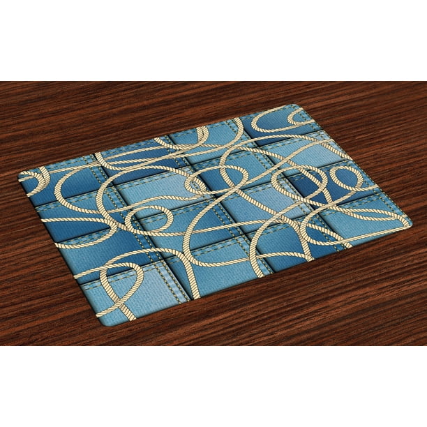 Nautical Placemats Set of 4 Various Patches of Denim in Sea with Sailor