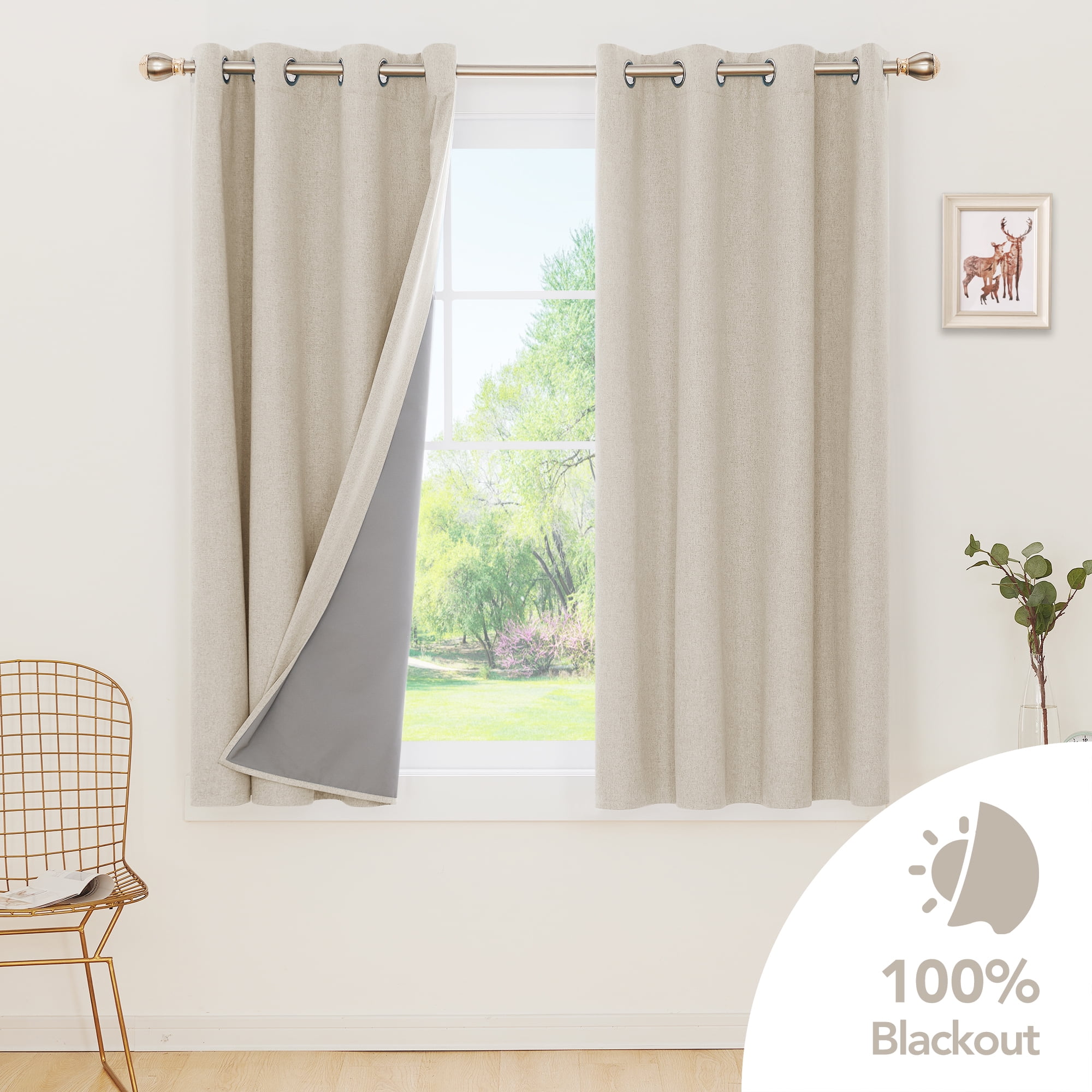 Details about   100% Blackout Curtain for Bedroom Linen Textured Look Drapes with Liner 2 Panels 