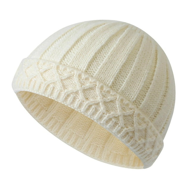 Wdgfv Winter Knit Hat With Foldable Brim Thermal Ear For Cold Weather Outdoor Activities White One Size