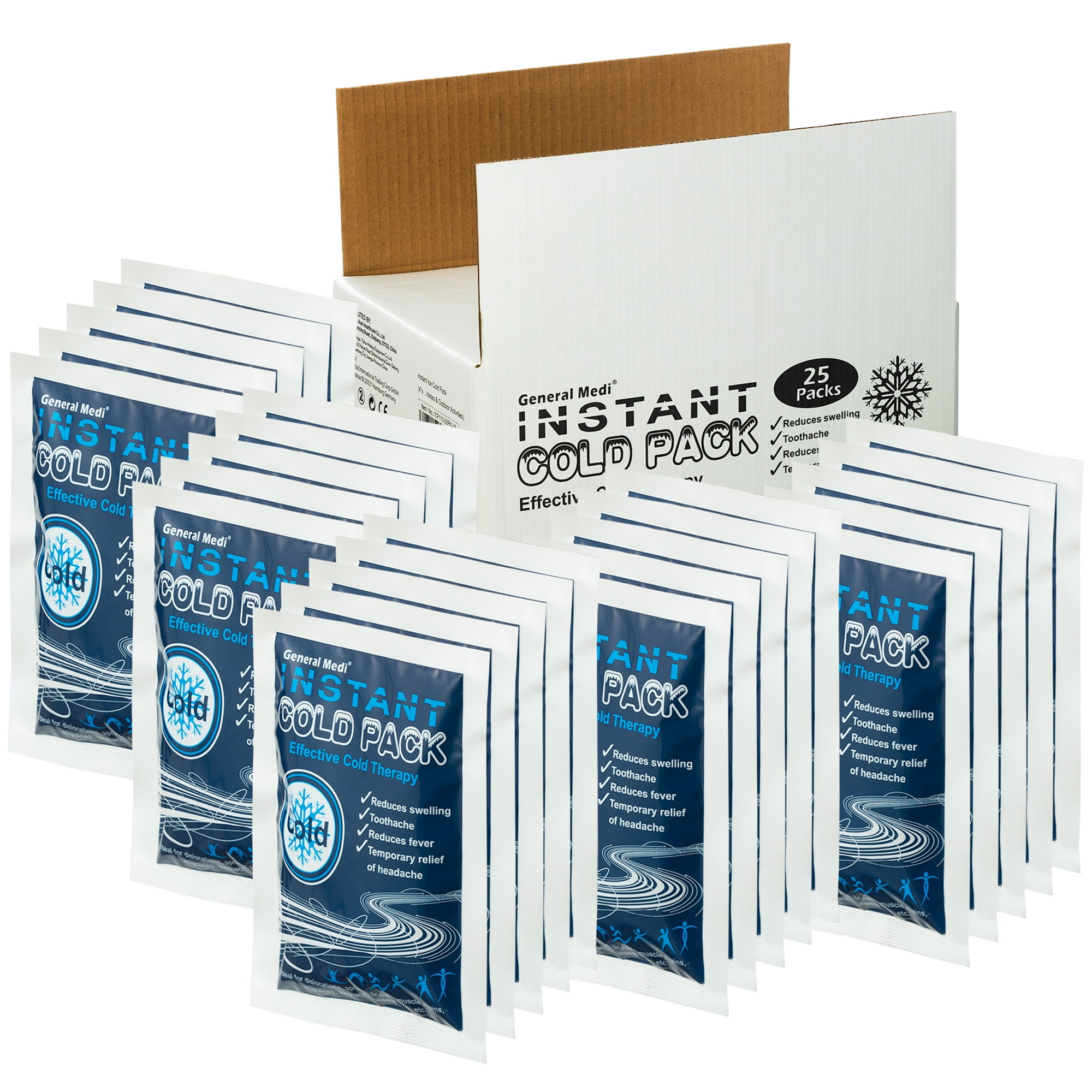Instant Cold Pack - Set of 25 Disposable Therapy Ice Packs for Pain Relief