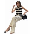thumbnail image 4 of Women'S Striped Vest Button Down Colorblock Split Sleeveless Business Top Black L, 4 of 9