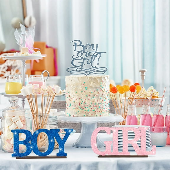 2ooya Gender Reveal Wooden Ornaments Boy and Girl Letter Table Signs for Baby Shower Decorations, 2Pcs