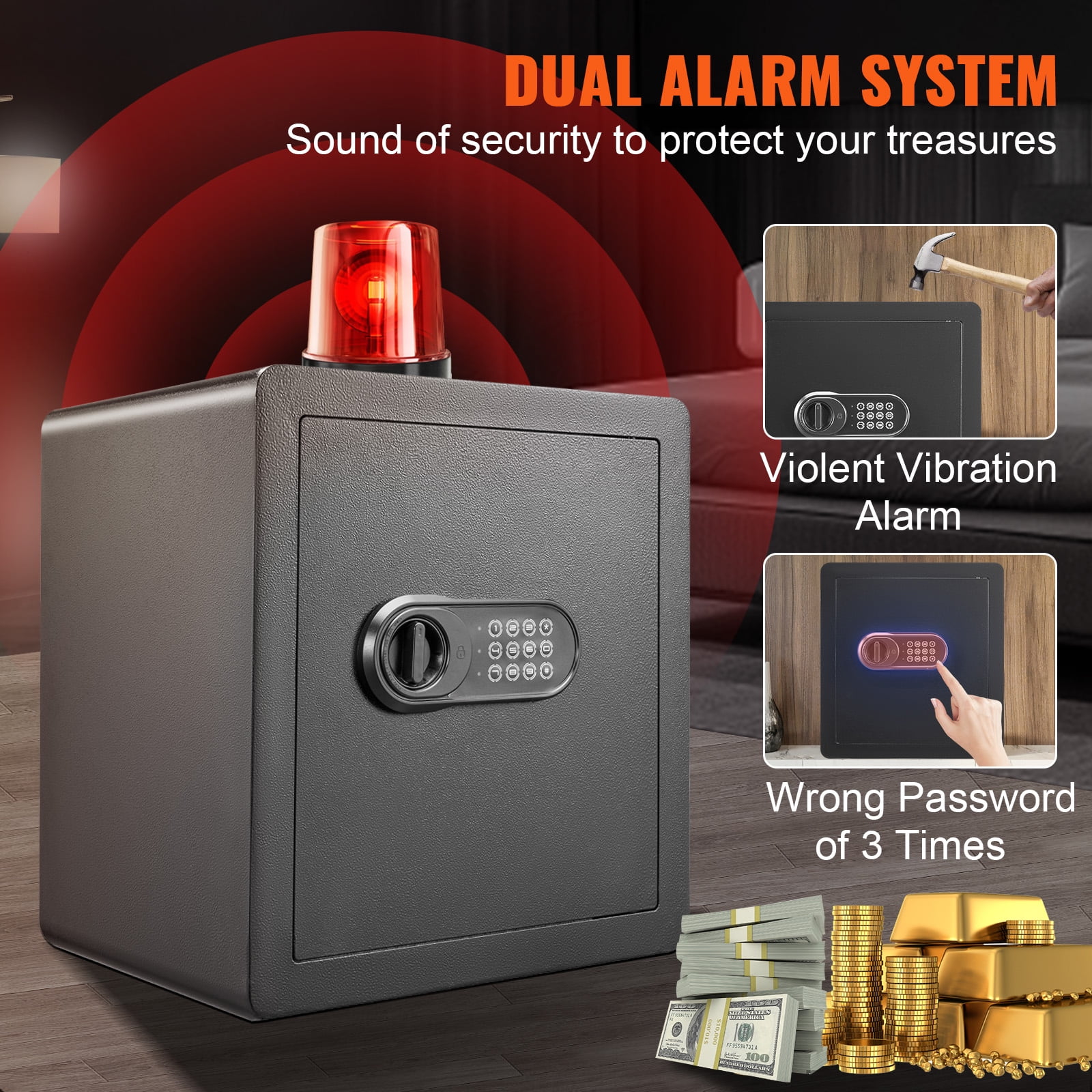 KFFKFF Safety Box, 1.8 Cubic Feet Residential Safe, Iron Security Safe with Numeric Keypad and Pair of Keys, Cupboard Safe with Fire-resistant Pouch, Safeguard Money, Precious Metals, Jewelry.