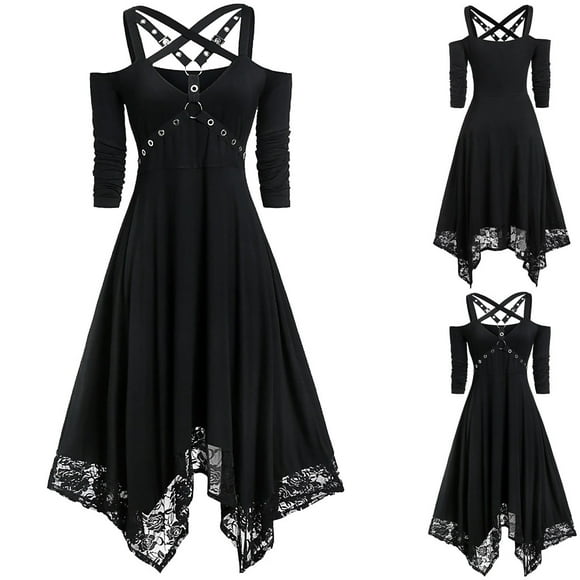 XZNGL Plus Size Halloween Costumes for Women Plus Size Dress Halloween Dress Women Halloween Plus Size Open Shoulder Lace Half Sleeve Gothic Dress