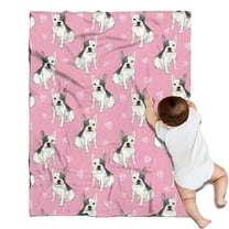 Pink French Bulldog Love Heart Blanket,Comfortable Soft Flannel Throw Blanket,All Season,Warm Lightweight Blankets for Sofa Bed Couch Living Room Chair,30"x40"(80x100cm)