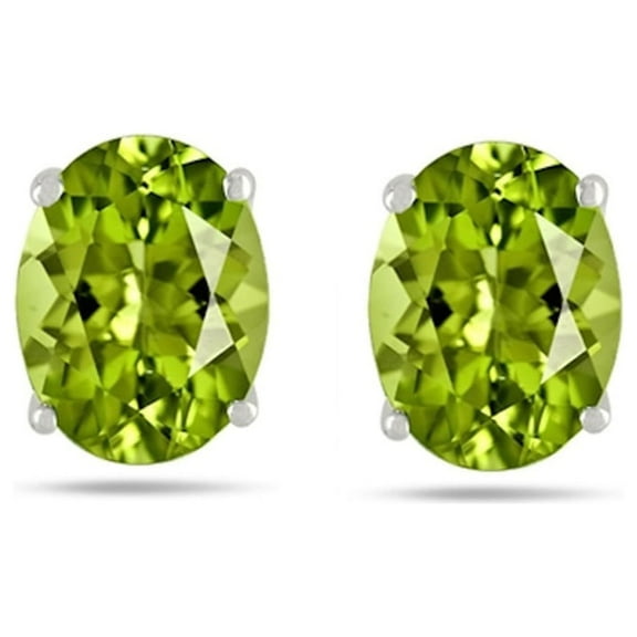 Oval Peridot Earrings in Sterling Silver ( 9x7 mm )