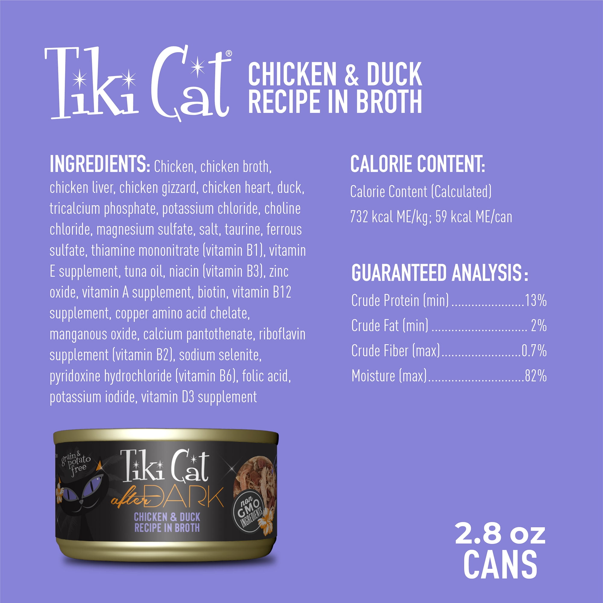 (24 pack) Tiki Cat After Dark Whole Foods Wet Cat Food, Chicken & Duck, 2.8 oz. Can