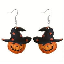 Chanana Halloween Pumpkin with Witch Hat Earrings, Acrylic Pumpkin Dangle Earrings Set for Women Halloween Accessories Gifts